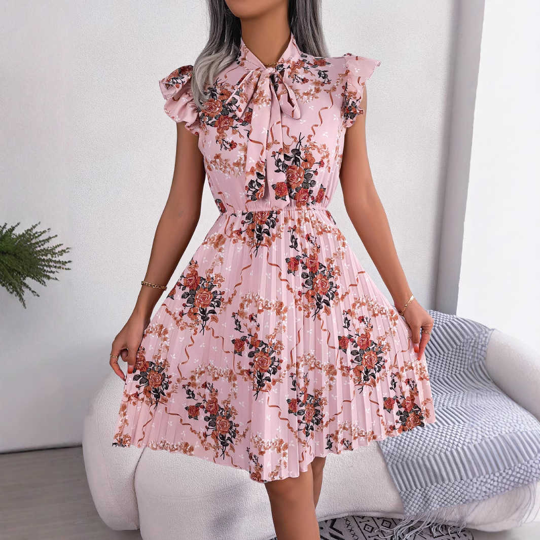 Spring/Summer Charm Flower Lace up Waist Folding Skirt Women's Wear 250315