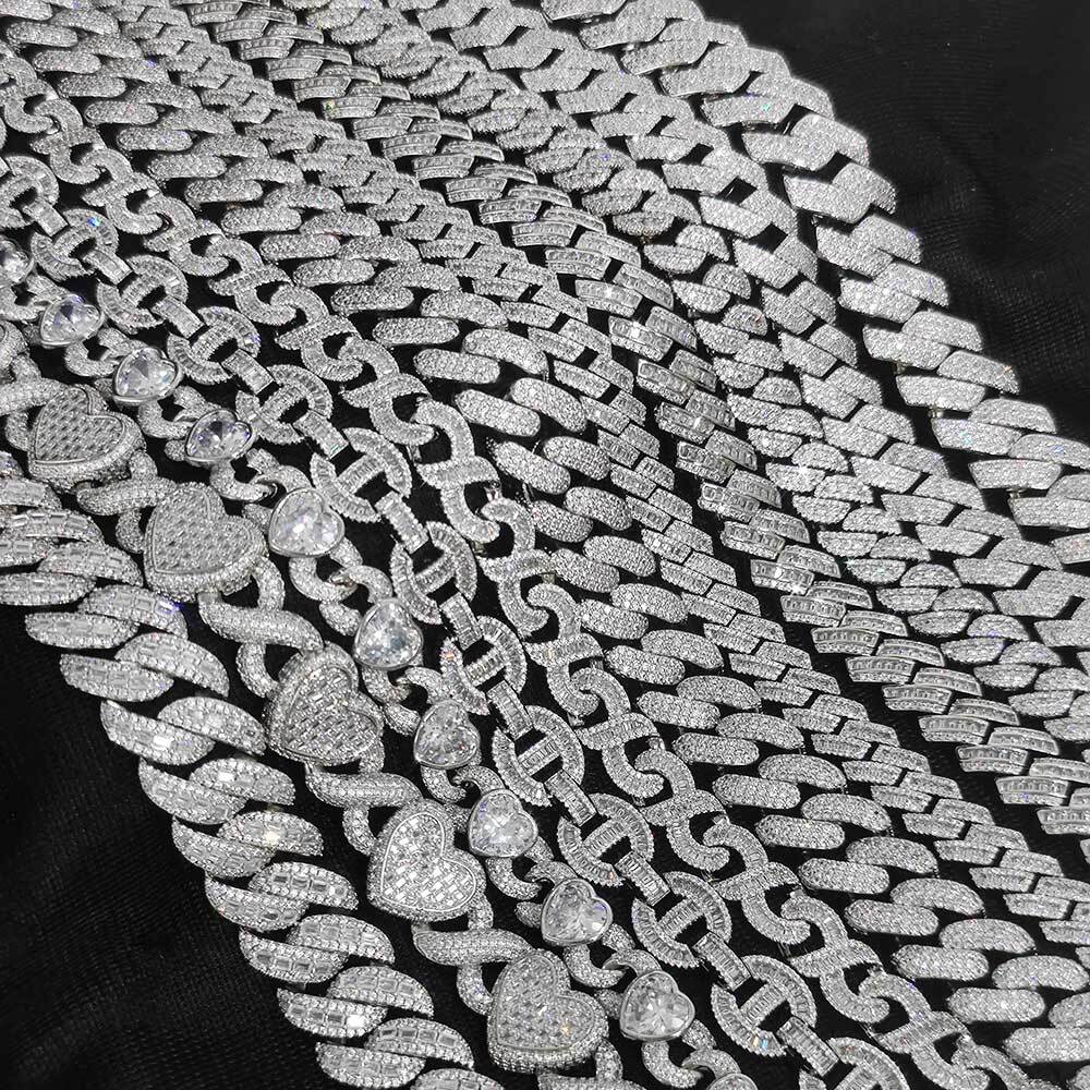 Hip Hop Jewelry 15mm 4 Rows Cuban Chain Necklace White Gold Plated Iced Out Cz Prong Necklace Diamond Cuban Link Chain For Men