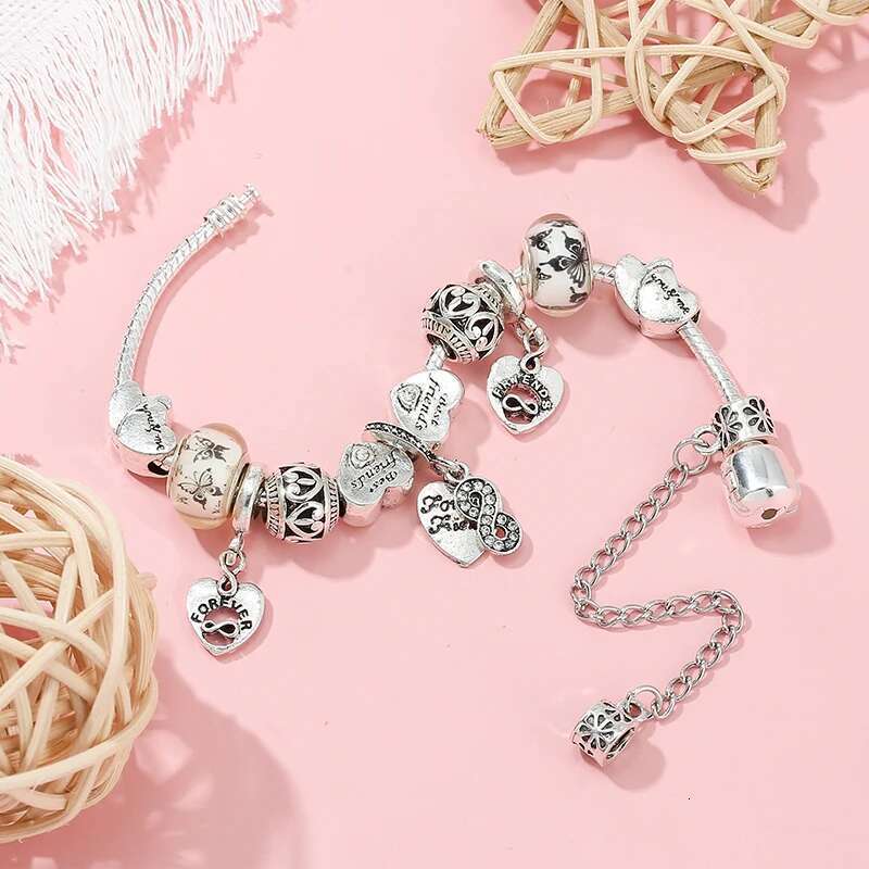 Romantic Style Best Friend Beads Charm Bracelet Silver Color Infinite Love Pendant Bracelets for Women Jewelry Dropshipping