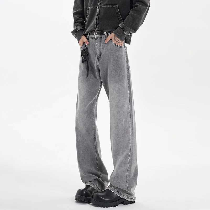 Vintage Distressed Jeans Fashion Streetwear Mens Baggy Jeans High Street Wide Legs Denim Trousers Casual Straight PantsT250319