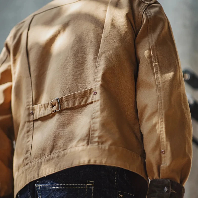 Maden Vintage Heavyweight Canvas Rancher Jackets with Collar Back Paris Button n Denim Jacket for Men Fall Pocket Outerwear 250317