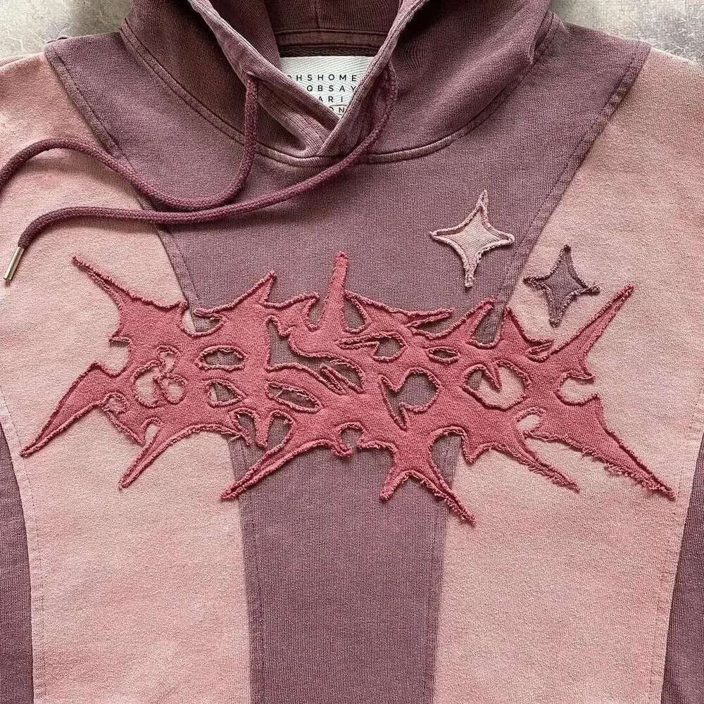 Men's and women's spliced hoodie, Harajuku trend, Y2K, Gothic, celebrity fashion, old sportswear, winter streetwear, men's clothing