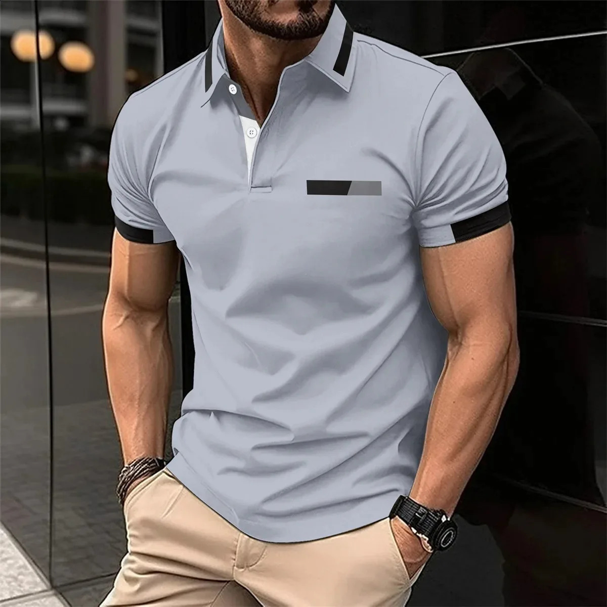 Summer Mens Casual Short Sleeved Polo Shirt Solid Color Lapel Tops Fashion Casual Business Pink Polo Shirt Breathable T-shirt 250319