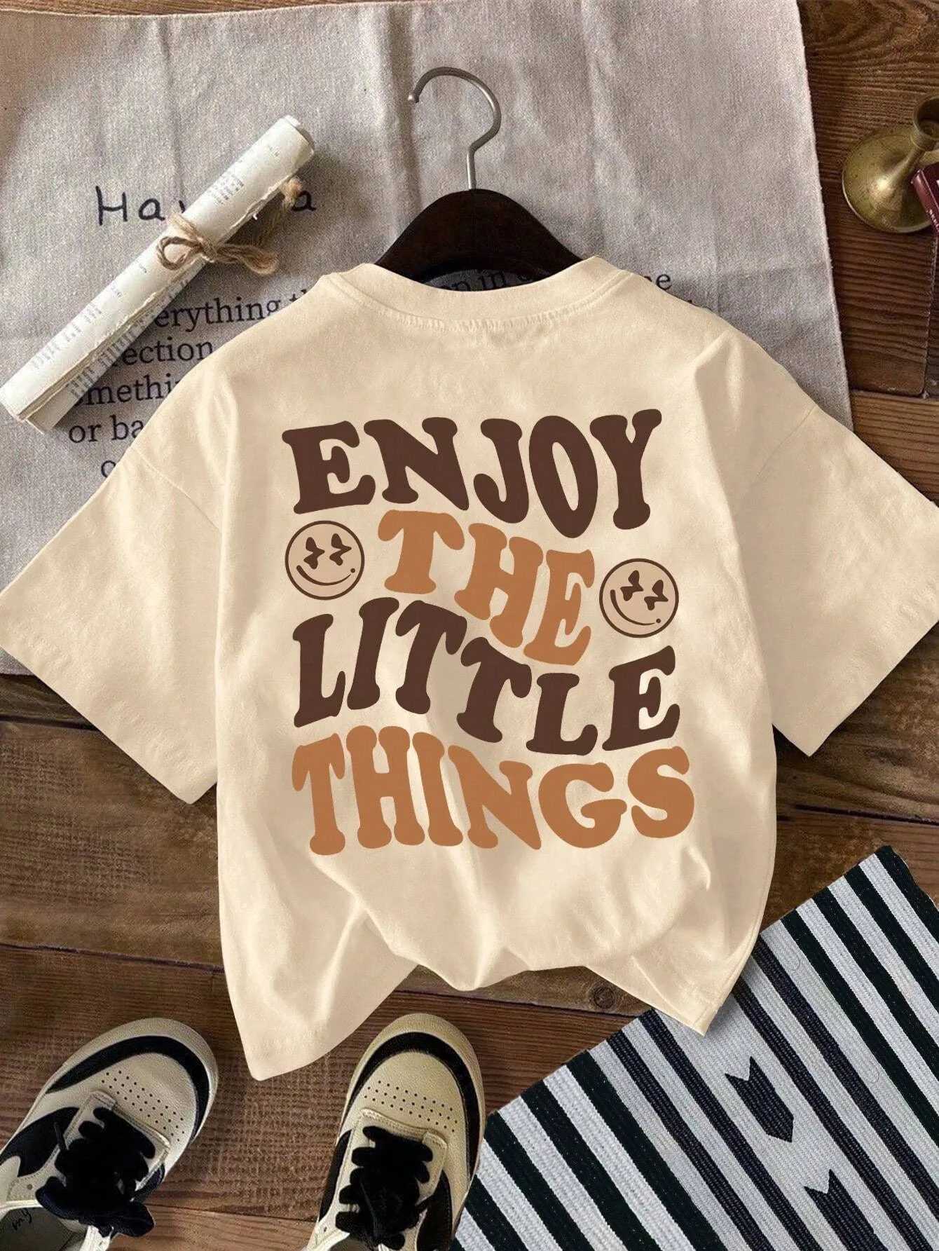 Girls casual simple letter back printed T-shirt Kawaii cotton summer T-shirt Y2k Harajuku style childrens clothing top fully matched classicT250320