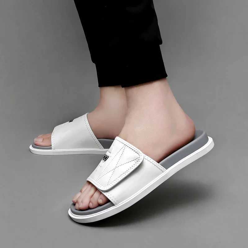Real leather mens summer slippers outdoor casual shoes indoor slippers luxury brand N-Slip walking beach shoes Y250320