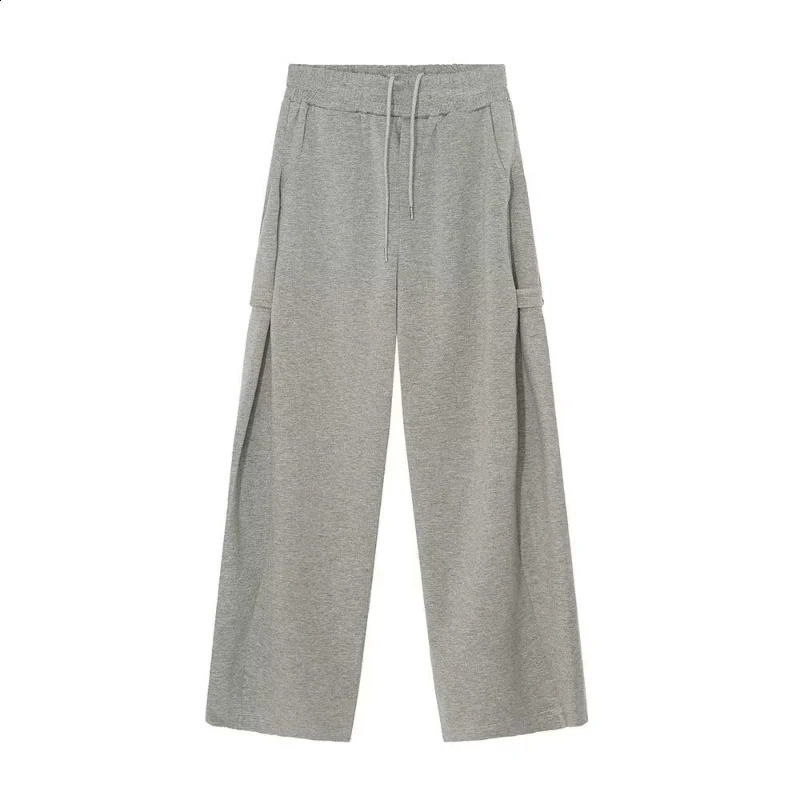 Autumn solid color stand up collar cardigan mens Korean fashion sportswear wide leg pants 250319