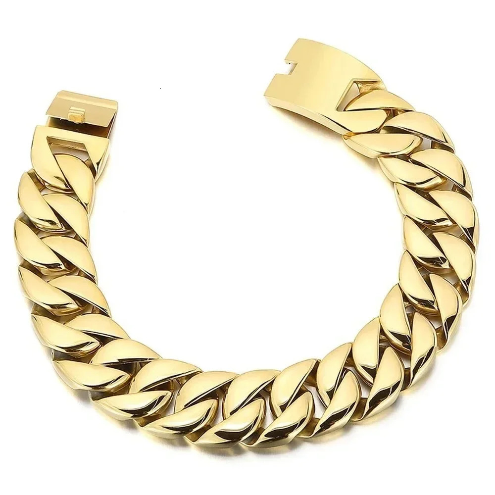 European and American 32mm wide and thick Cuban chain stainless steel bracelet necklace mens and womens gold color jewelry 250318