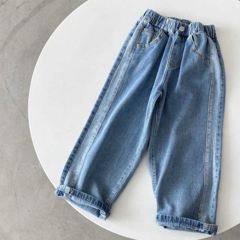 2024 Autumn New Kids jeans Contrast color side edges Boys straight denim Trousers Girls loose casual pantsT250326