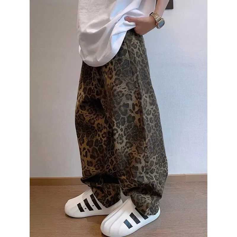 Leopard Print Heavy Industry Washed Army Jeans Autumn and Winter Retro Mens and Womens Green Heavy Canvas Work Casual PantsT250319