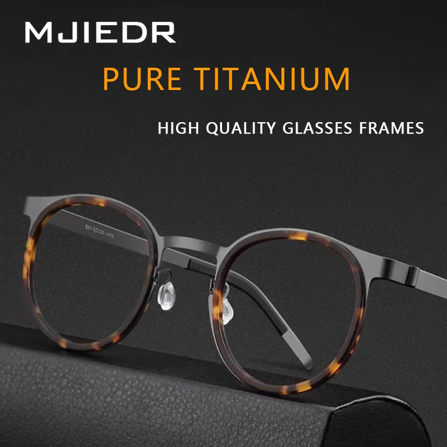 MJIEDR Pure Glasses Frame for Men Metal Vintage Round Prescription Eyewear Myopia Optical Eyeglasses Spectacle 250228