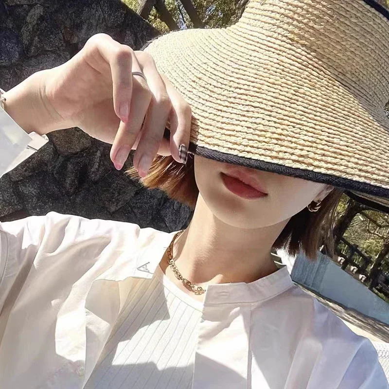 Korean Style Large Edge Empty Top Wine Rafia Straw Hat Womens Bow Summer Outdoor Anti-UV Sports Beach Sun Hat Wholesale 250320