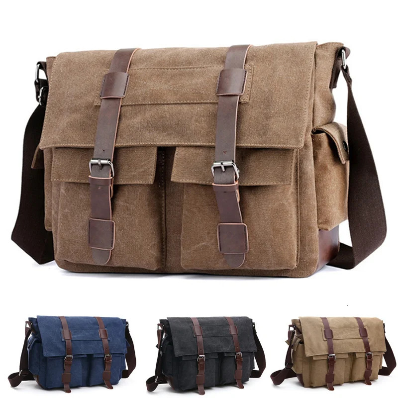Mens retro canvas bag mens casual cross body bag mens messenger bag mens travel shoulder bag Bolsa Masculina high-quality 250318