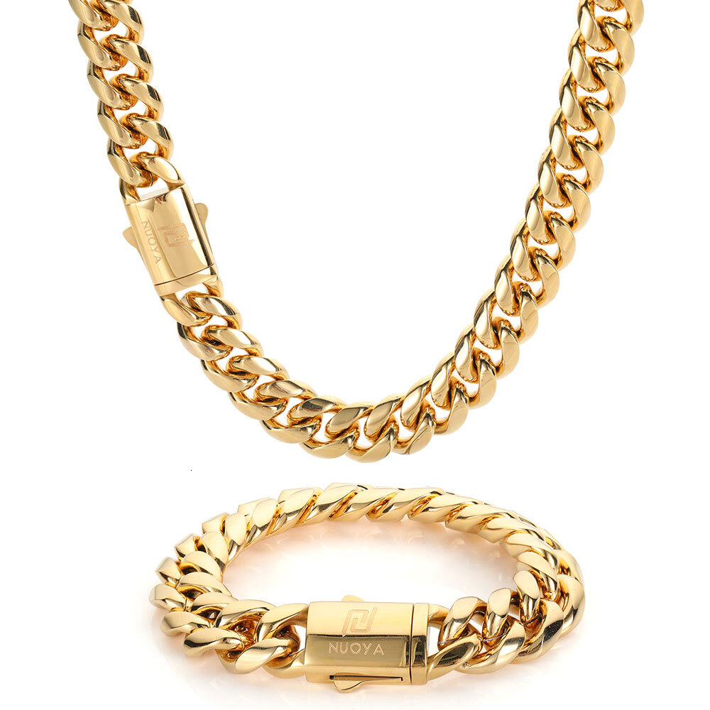 Hip Hop PVD Plated Stainless Steel Necklace Snap Clasp Men Miami Cuban Link Chain Jewelry For Girls Gift Free Laser