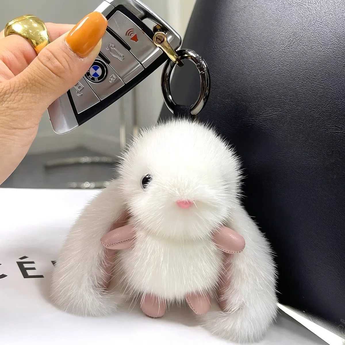 Rabbit stuffed animal plush toy rabbit fur keychain canopy soft fuzzy accessories fur keychain cute rabbit keychainXJ250319