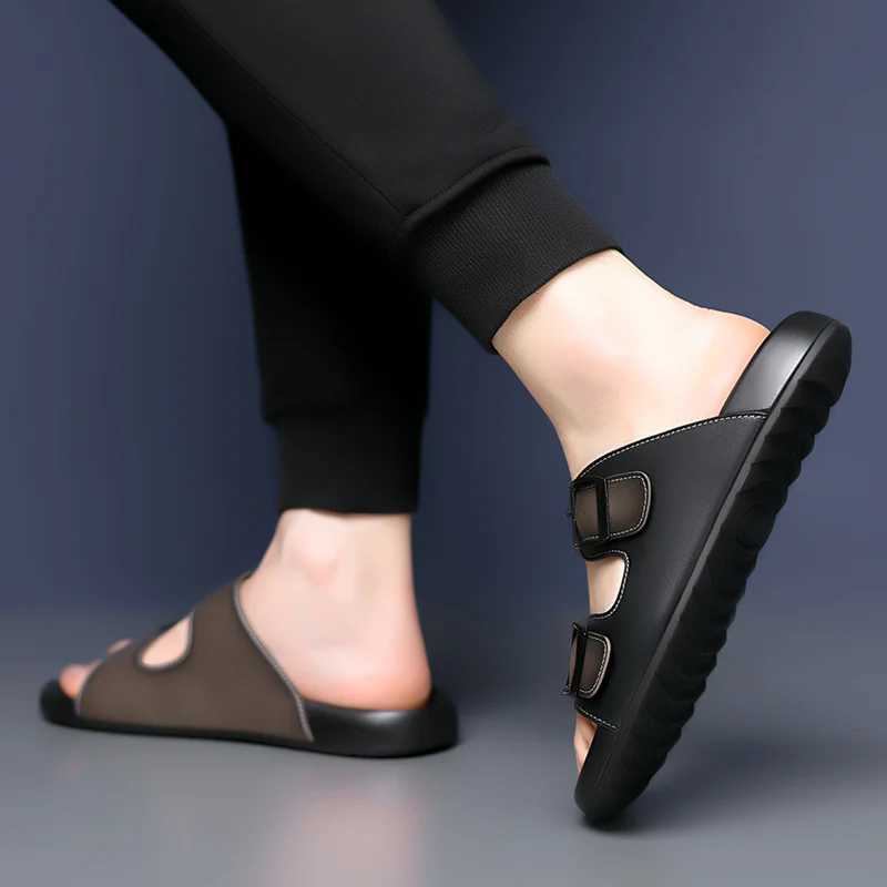 M Comfortable Luxury Sandals Fi Leisure Outdoor Beach Breathable Waterproof Shoes Leather Mens Sandals Summer Shoes Y250320