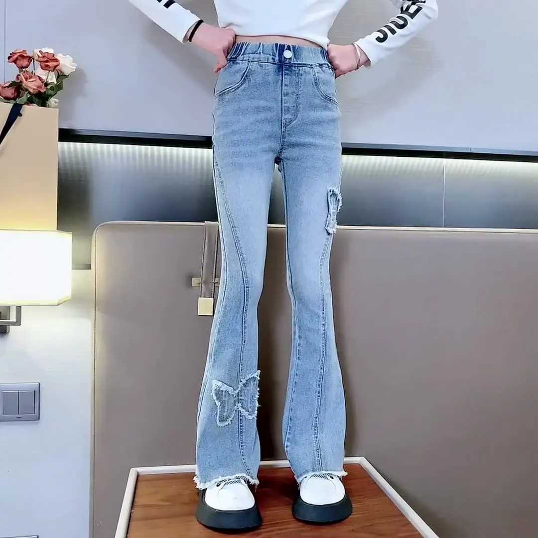 Fashion Girl Flare Jeans for Kids 4 6 9 12 14 Years Trouser Teenage Spring Fall Childrens Jeans Denim TasselT250326