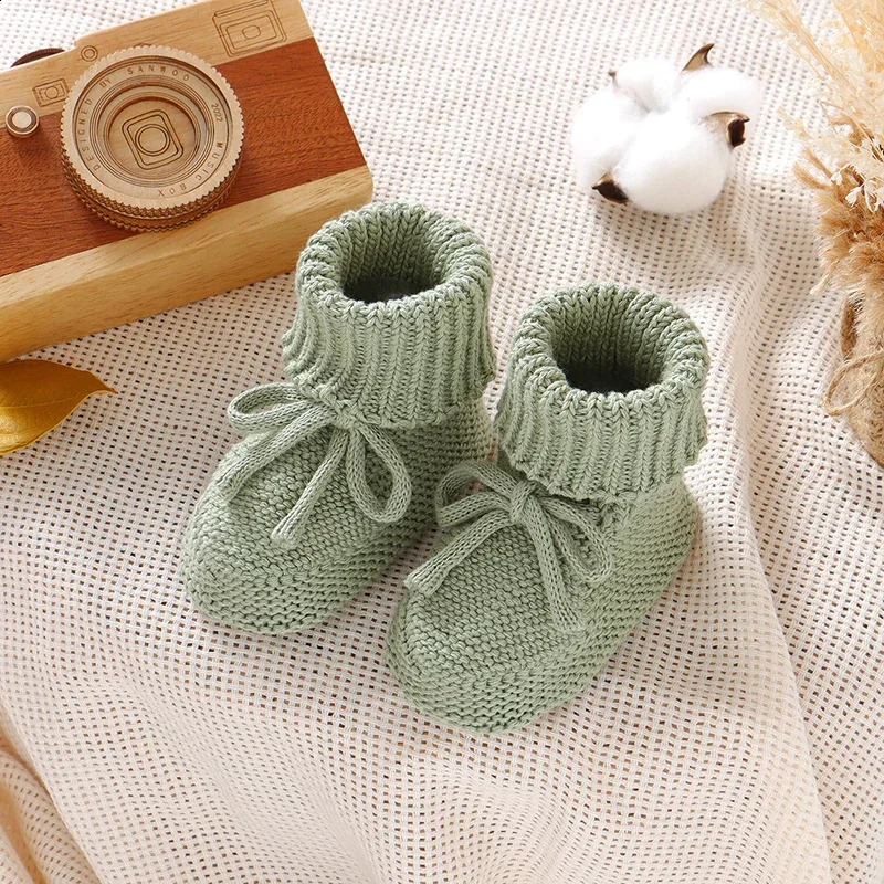 Infant Baby Shoes Cotton Knitted born Girl Boy Boots Fashion Solid Warm Toddler Kid Slip-On Bed Shoes Handmade 0-18M Footwear 250319