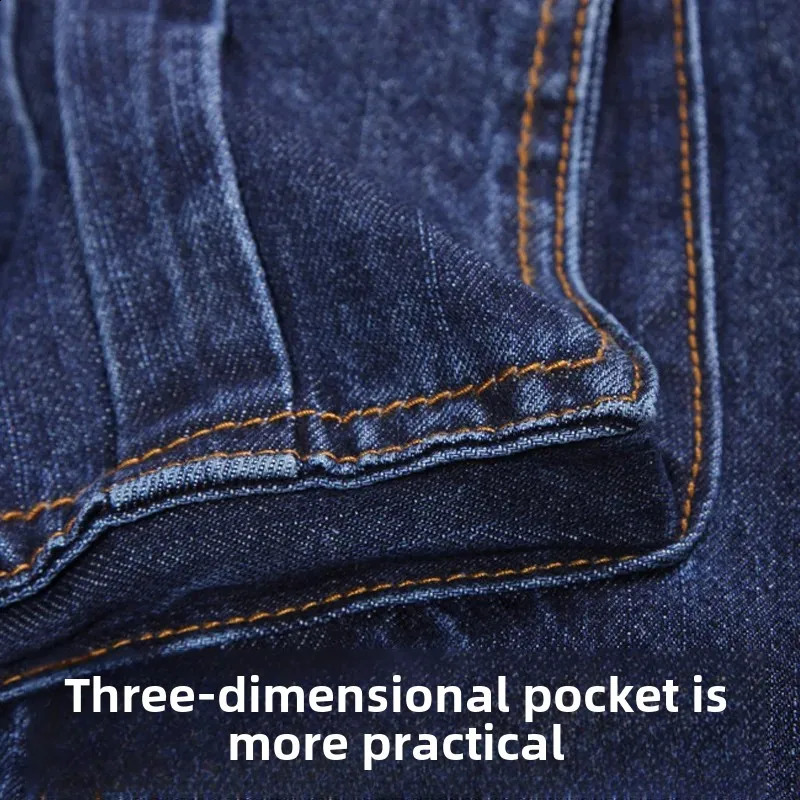 Mens autumn/winter multi pocket straight leg cargo pants loose fit plus size Plus Beefy jeans casual and comfortable denim jeans denim shorts 250314