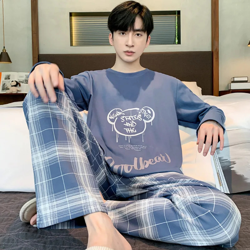 Spring and Autumn 2 pairs of pajamas mens sports long sleeved loose casual home set 250319