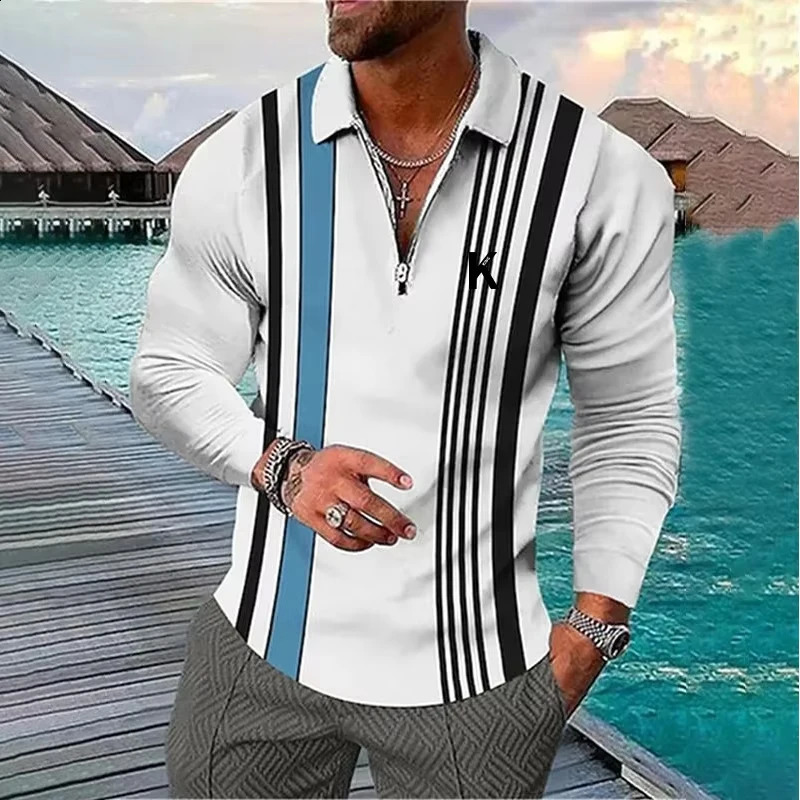 Mens Polo Shirt Pullover Sweatshirt Sports Daily Wear Zip Long Sleeve Fashion Comfortable Zipper Spring Fall Polo Shirt 250319