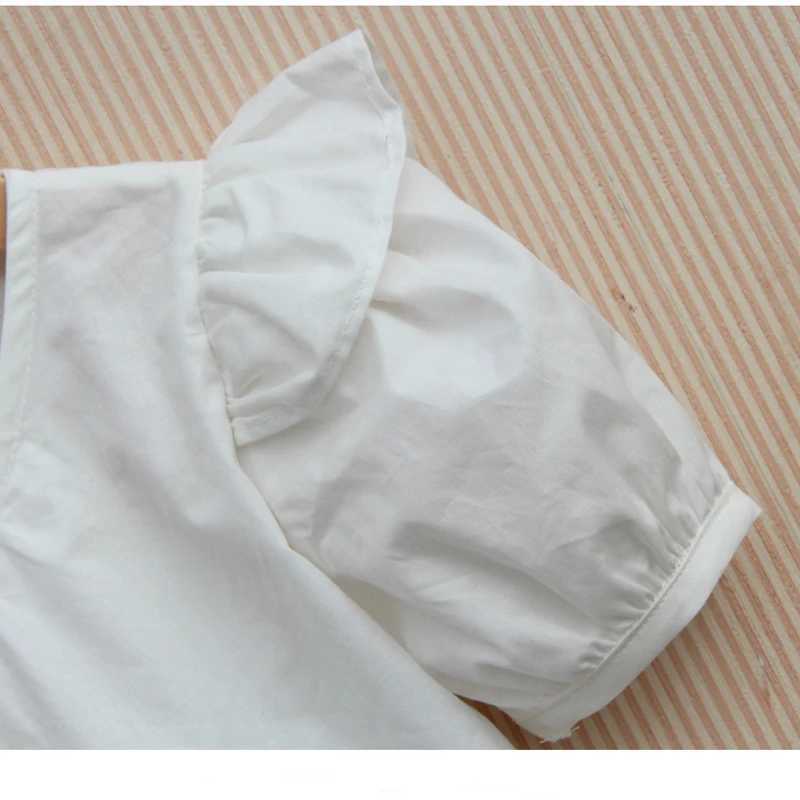 Korean Puff Sleeve Shirts for Teenage Girls Cute Solid Color Blouses Children White Ruffle Sleeve Tops Kids Clothes 8 To 12YearsT250320