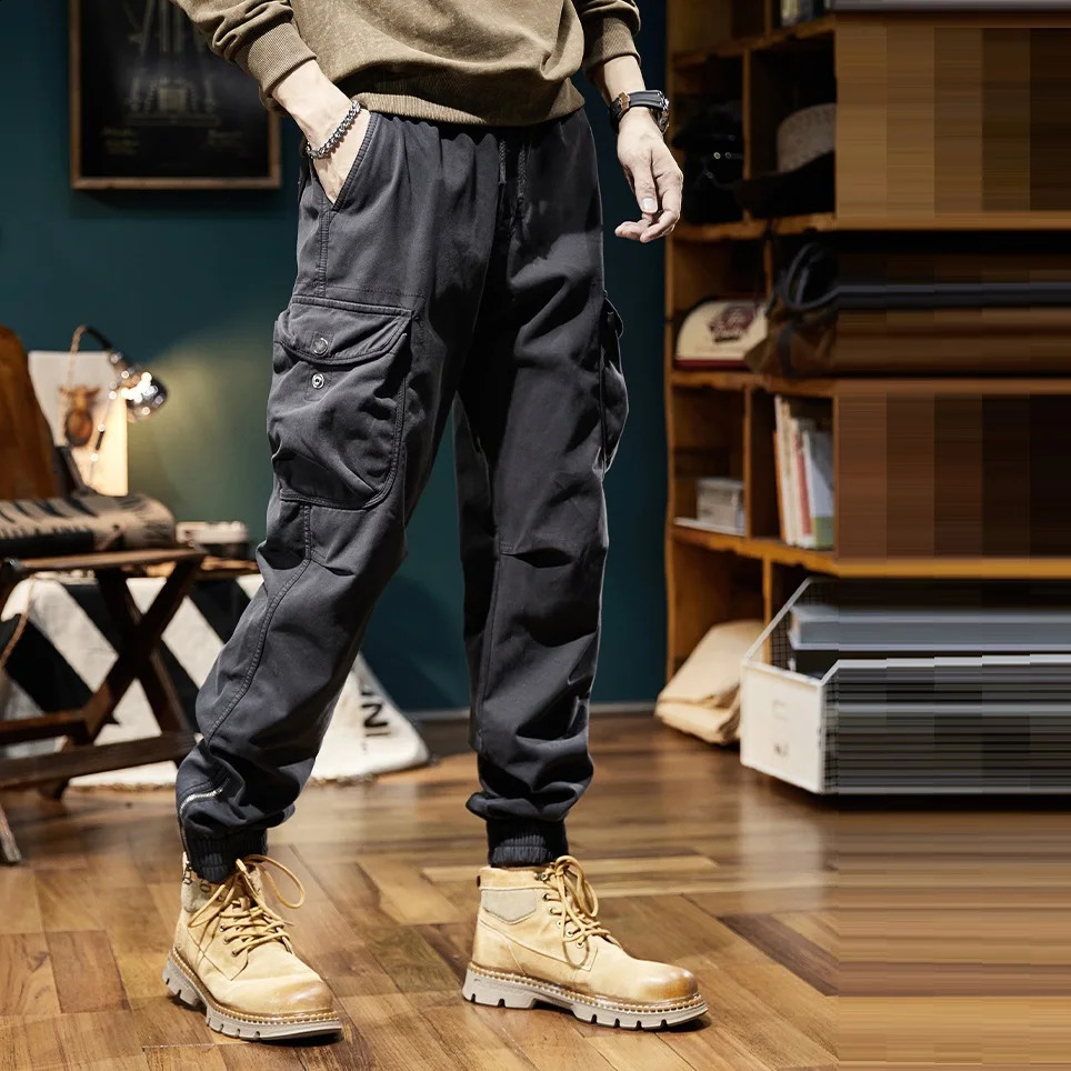 casual pants mens cotton stretch Korean goods Trouser thick wool warm fashion trend runner brown Y2K streetwear 250319