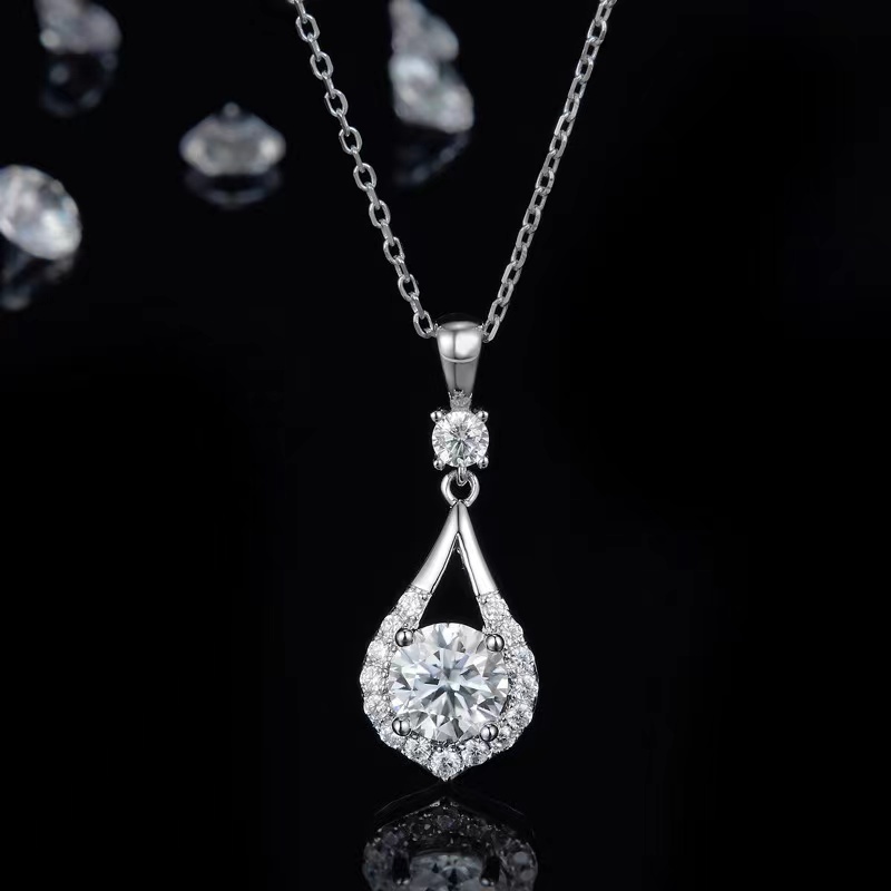Trendy White Gold Plated Silver 925 1ct D Color VVS1 Moissanite Necklace Drop Earrings Jewelry Sets for Women Anniversary Gift