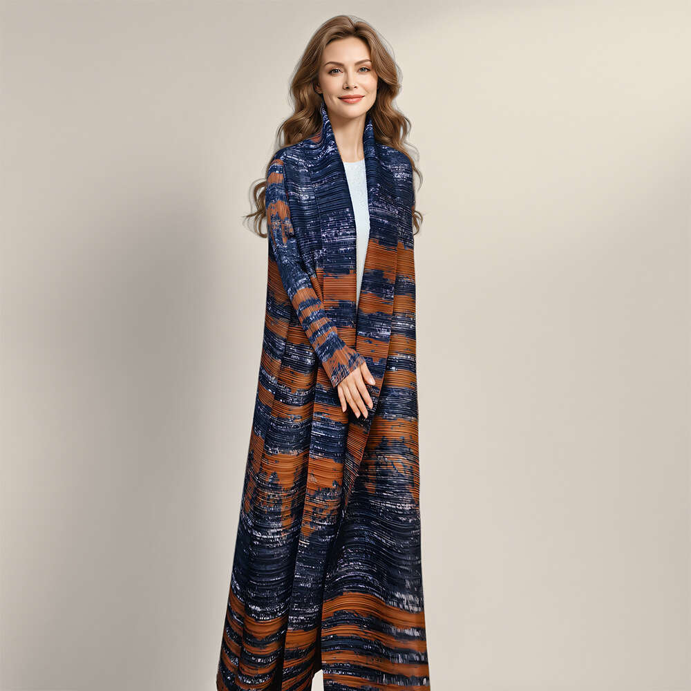 Muslim Fashion Pleated Printed Long Sleeved Dress, Loose Fitting Three Bedroom Robe