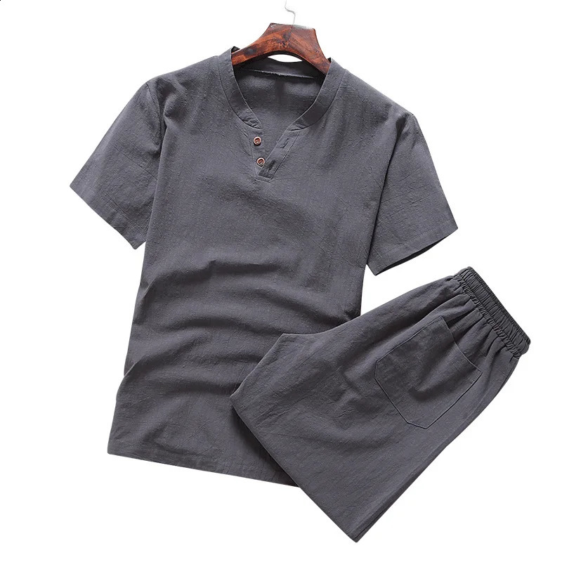 Summer Suit Youth Solid Color V-neck Half-sleeved Bottoming Shirt Short-sleeved Shorts Suit 250319