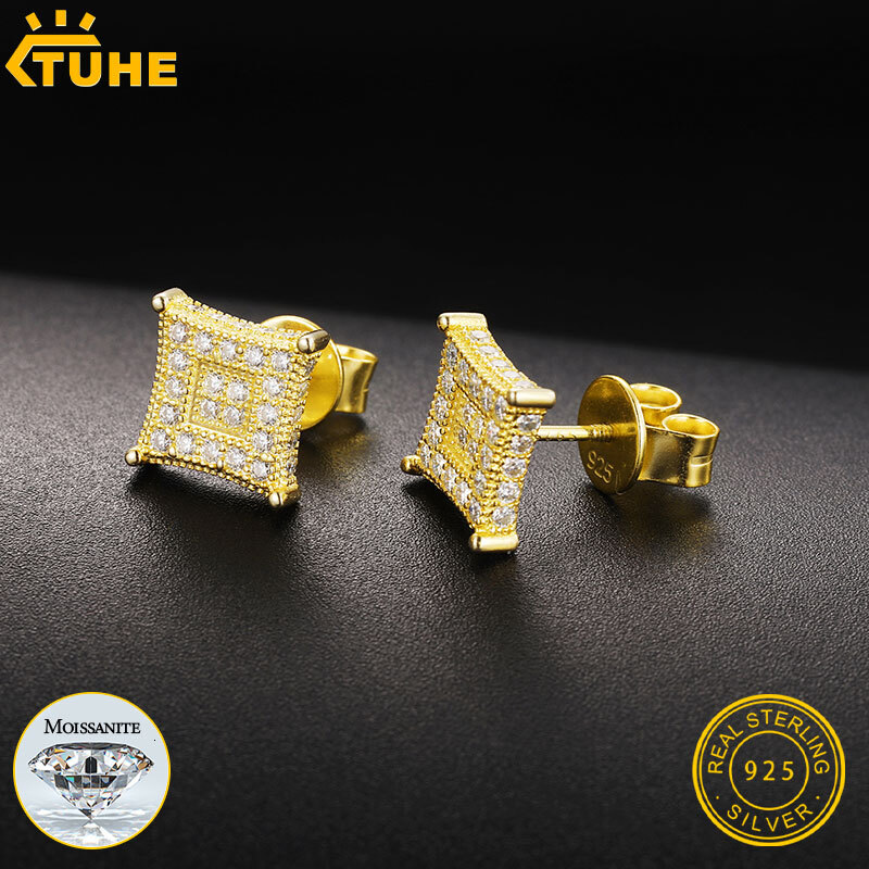 TUHE Unisex Test Passed Square Ice out Moissanite Earring Classic Silver 925 Fashion Earrings Engagement Gift