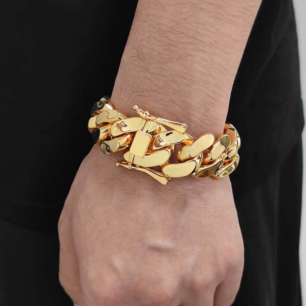 Wholesale Hip Hop Jewelry 22mm Brass Cuban Chain Luxury 18K Gold Plated Big Heavy Solid Miami Cuban Necklace For Men