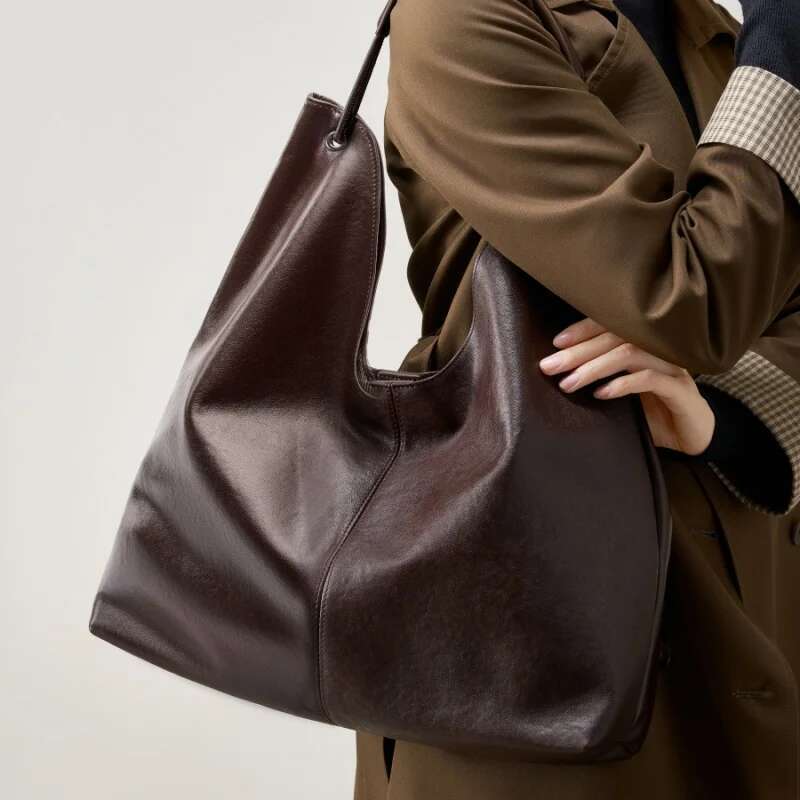 Chic Leather Handbag Tote For Women Vegetable Tanned Cowhide Shoulder Versatile Large Capacity Work Shopper Underarm Bag