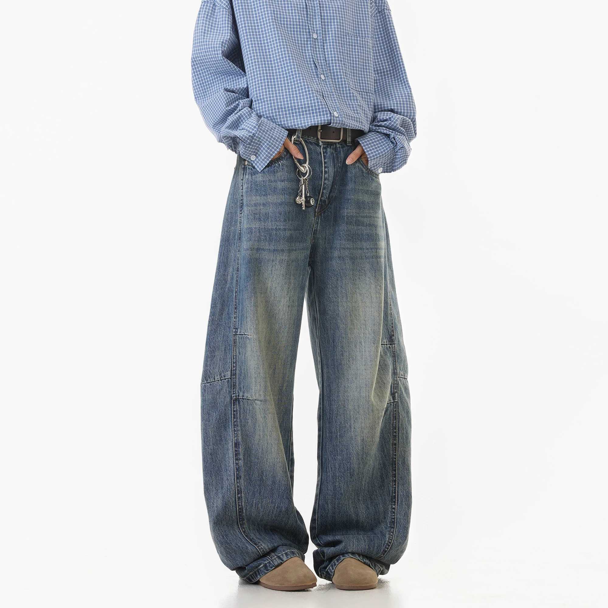 2016 Spring Mens Denim Pants Straight Down Retro Loose Bottom Straight Wide Leg Casual Mens Denim JeansT250319