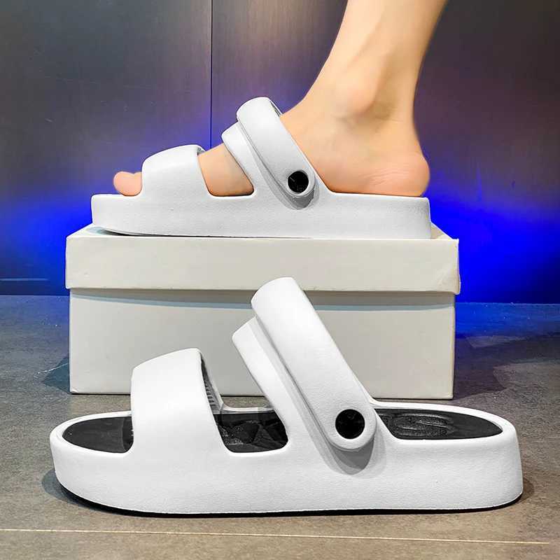 Mens casual cotton breathable soft beach sandals flip up shoes outdoor walking shoes non slip silent shoelaces Y250320