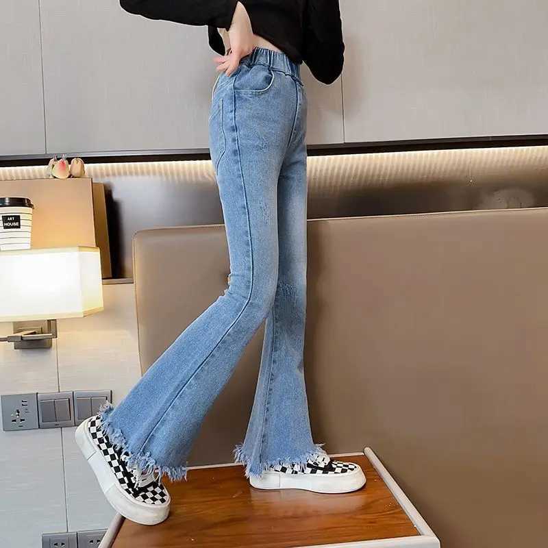 Girls Jeans Spring/Outumn Fashion Flared Trouser for Kids Blue Casual Full Match Youth Pants 10 12 14 Years OldT250326