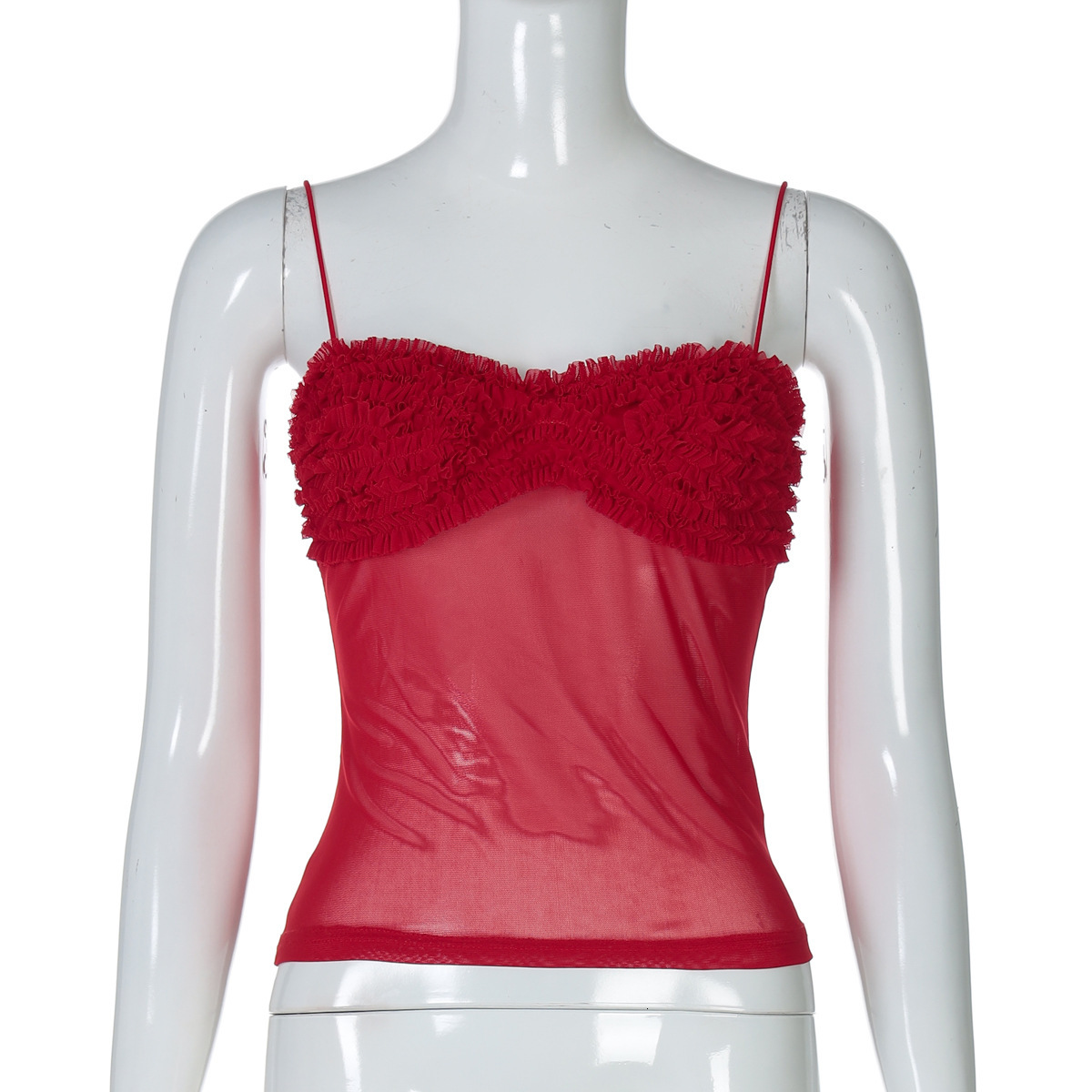 Ins Hot Selling Women's Sexy Spicy Girl Gauze Mesh Pleated Chest Wrapped Street Style Small Suspender Outdoor Fashionable Vest