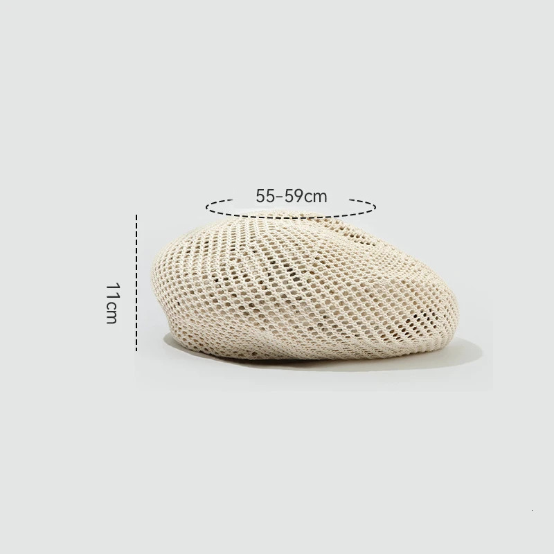 Womens Hollow Out Breathable Beret Hat for Spring and Summer Adjustable 55-59cm Mesh n Polyester 250320