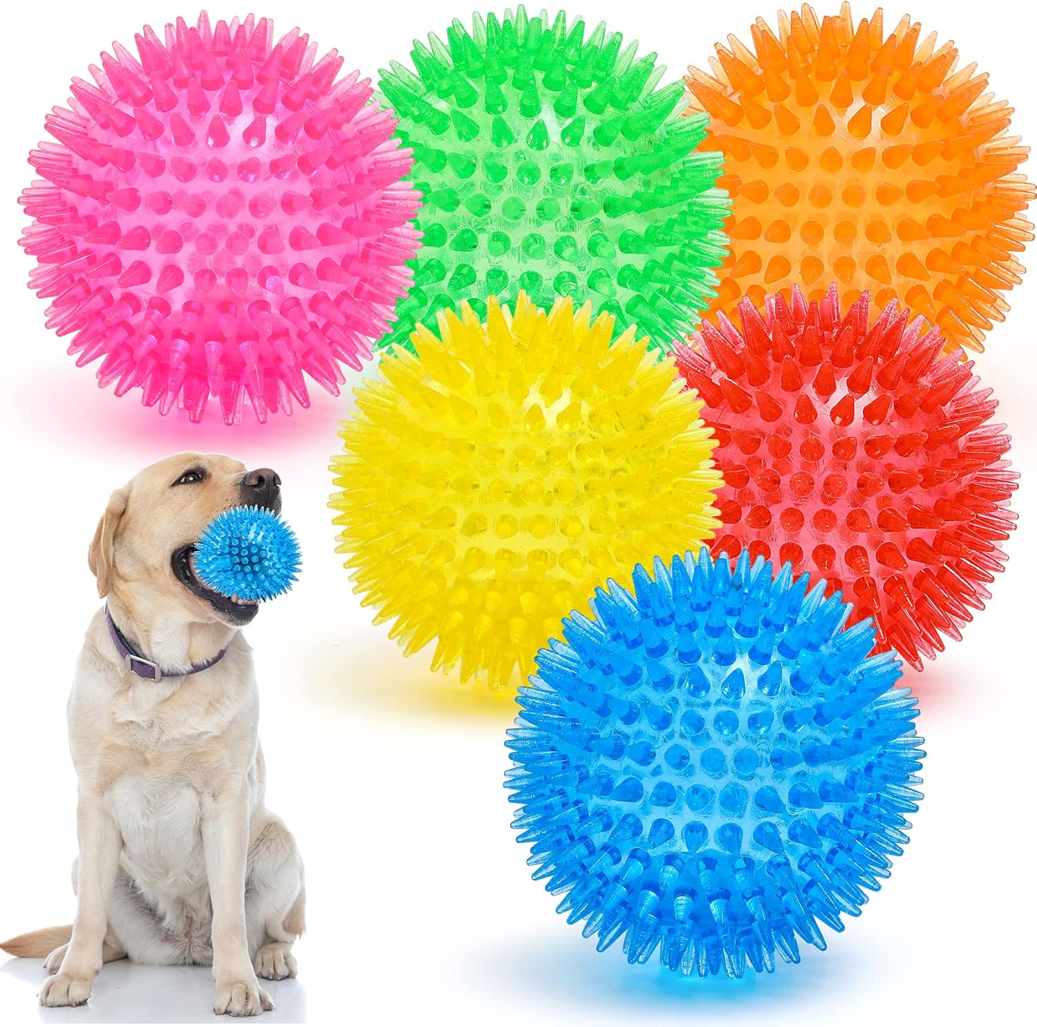 4.5" Ultra-Durable Squeaky Balls (4-Pack)For Medium/Large Dogs , Indestructible Design ,Spiked Teeth Cleaning , Mental Stimulation and Training