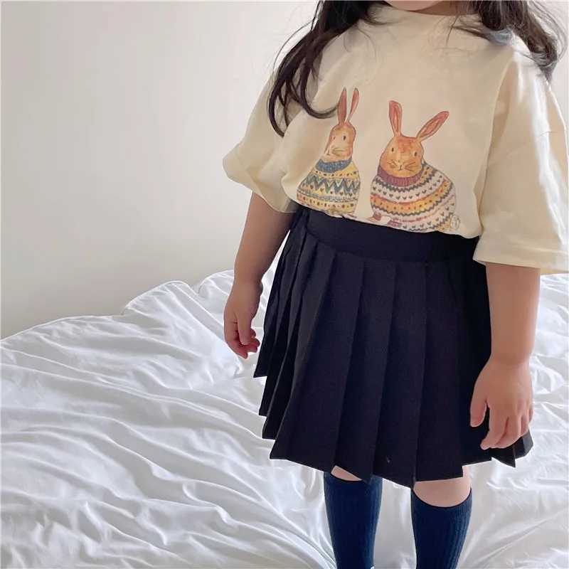 2152B Childrens T-shirt 2022 Summer Childrens Short sleeved Cartoon Top Boys and Girls Rabbit Flower Printed T-shirtT250320