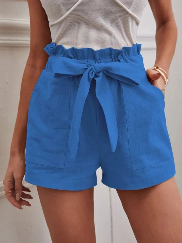 Stylish Solid Color White Shorts Women Pocket Drawstring Casual short Pants Summer Daily Pants 250320