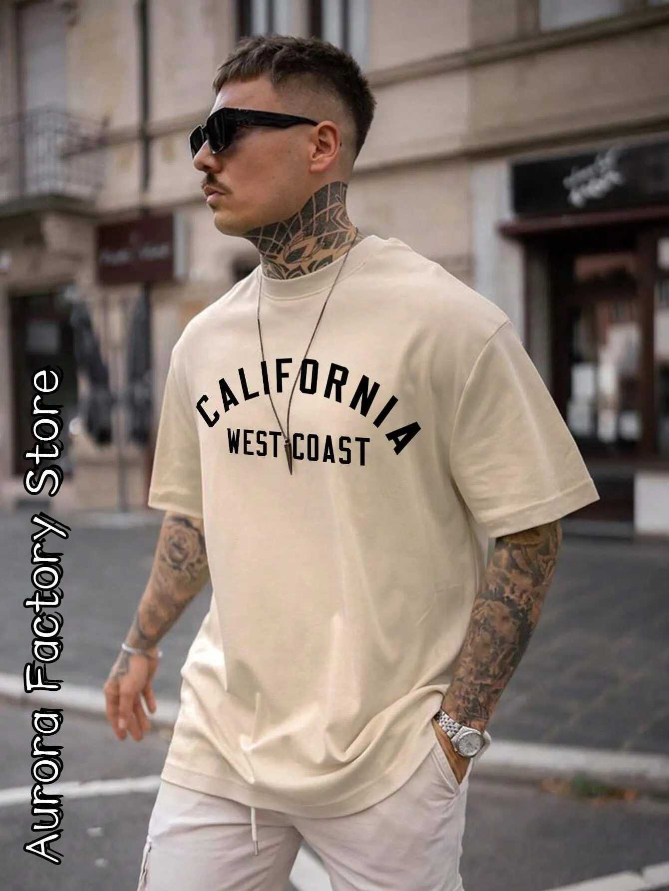 Summer Men Cotton T-Shirt California West Coast Tops Tees Male Fashion Letter Shirt Short Sleeve Clothing Harajuku StreetwearT250319