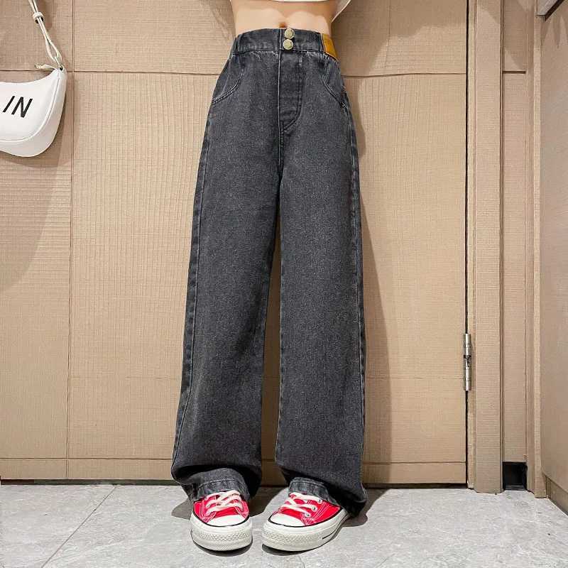 Girls Jeans Autumn Casual Loose Side Gradient Color Young Children Wide Leg Pants 8 10 12 13 14 Years Teen School Kids TrousersT2502320