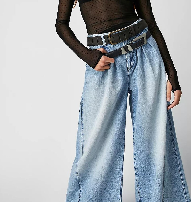 CNLONGBIDA Women's Jeans Southeast Asian women's clothing, European and American ins street style American wide leg casual jeans for women