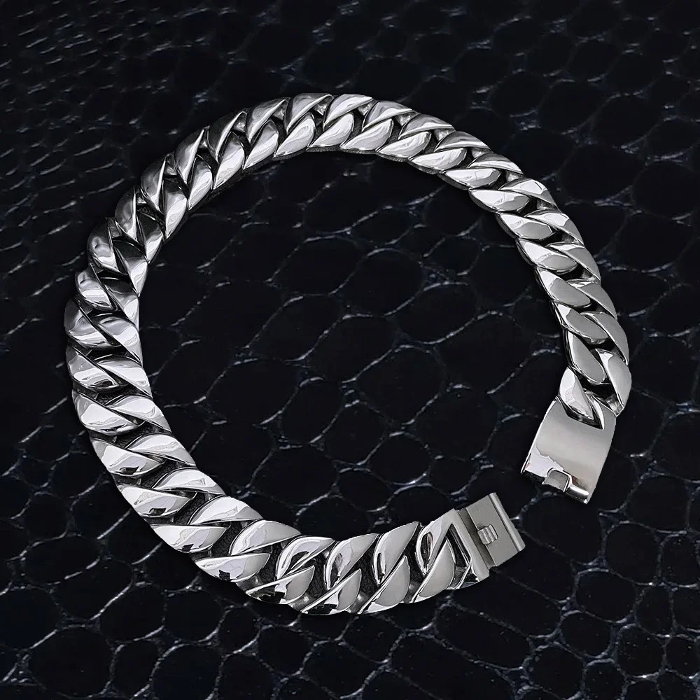 European and American 32mm wide and thick Cuban chain stainless steel bracelet necklace mens and womens gold color jewelry 250318
