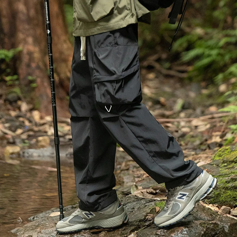 mens cargo pants multi pocket tool Harajuku retro loose wide leg street casual hiphop 250317