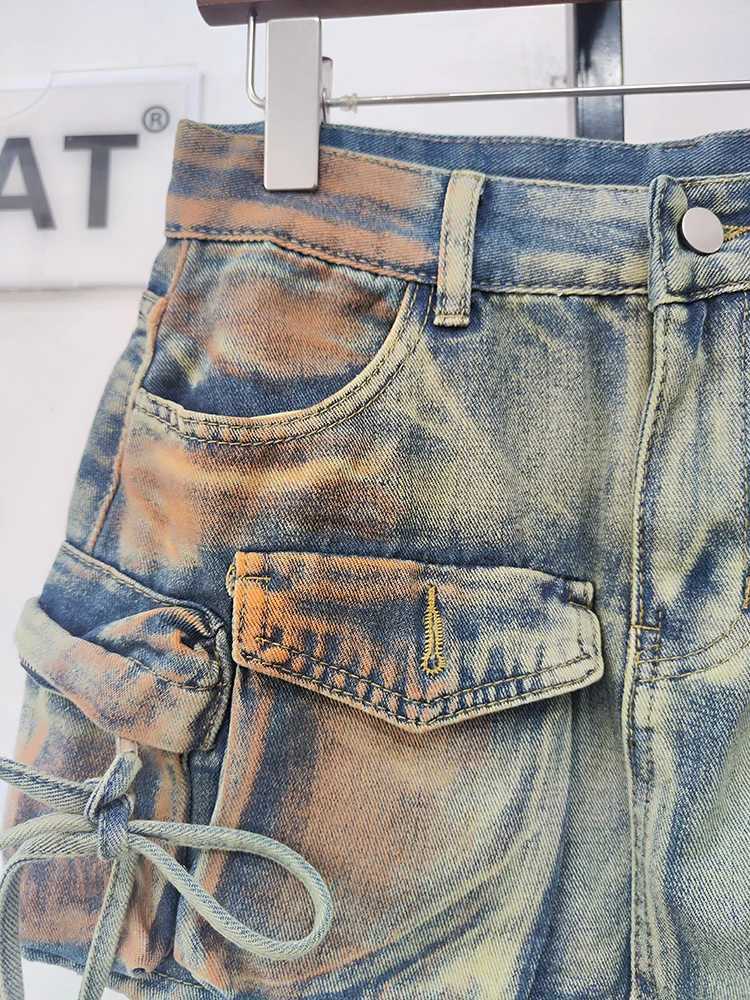 DEAT Womens Denim Skiing Co. Ltd. Pocket Patch Work Washing Strap Goods A-line Mini Skiing 2025 Spring New Style 29L3411XJ250320