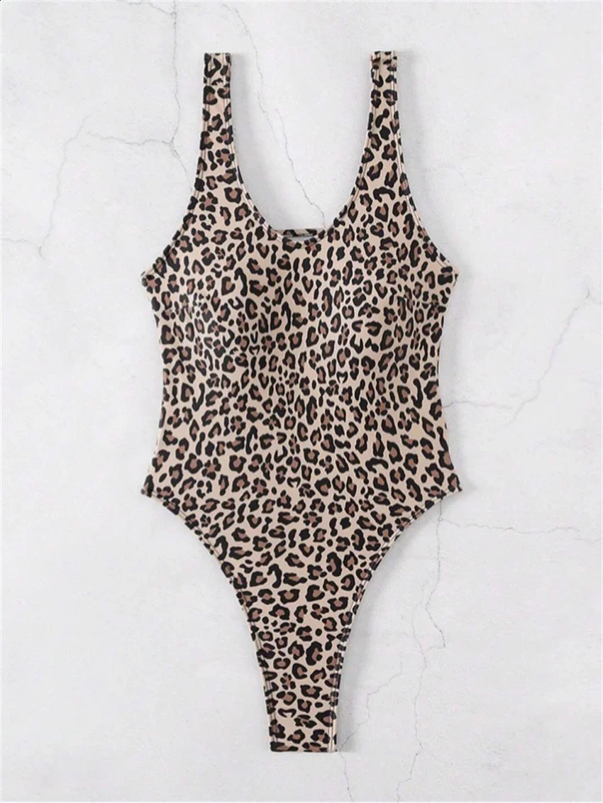 Sexy Black Leopard Print Swimwear Women Backless High Waist Slim One Piece Swimsuit Summer Bathing Suit Thong Beachwear 250319