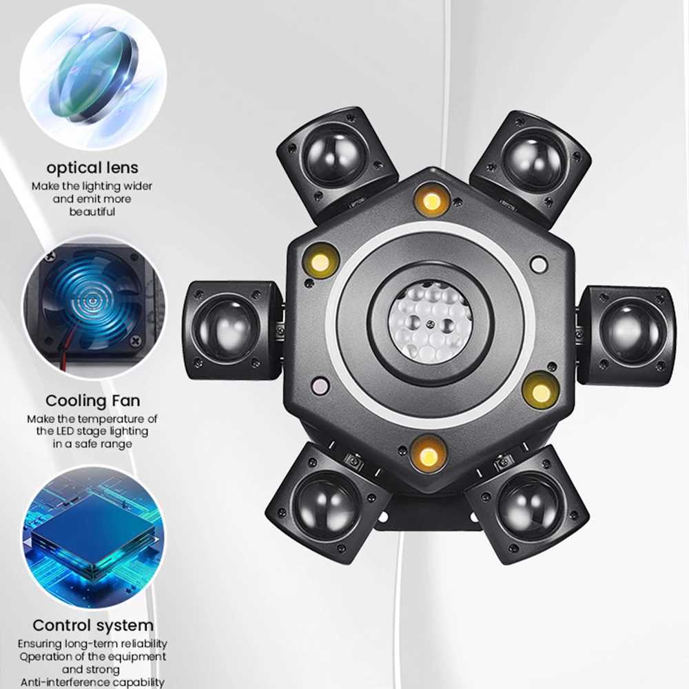 Professional 100W Lyre Beam Mobile Heads 6 Arm Bee Eye Moving Head RGBW Rotating Disco Ball DMX DJ Party Nightclub Stage Light Z250320
