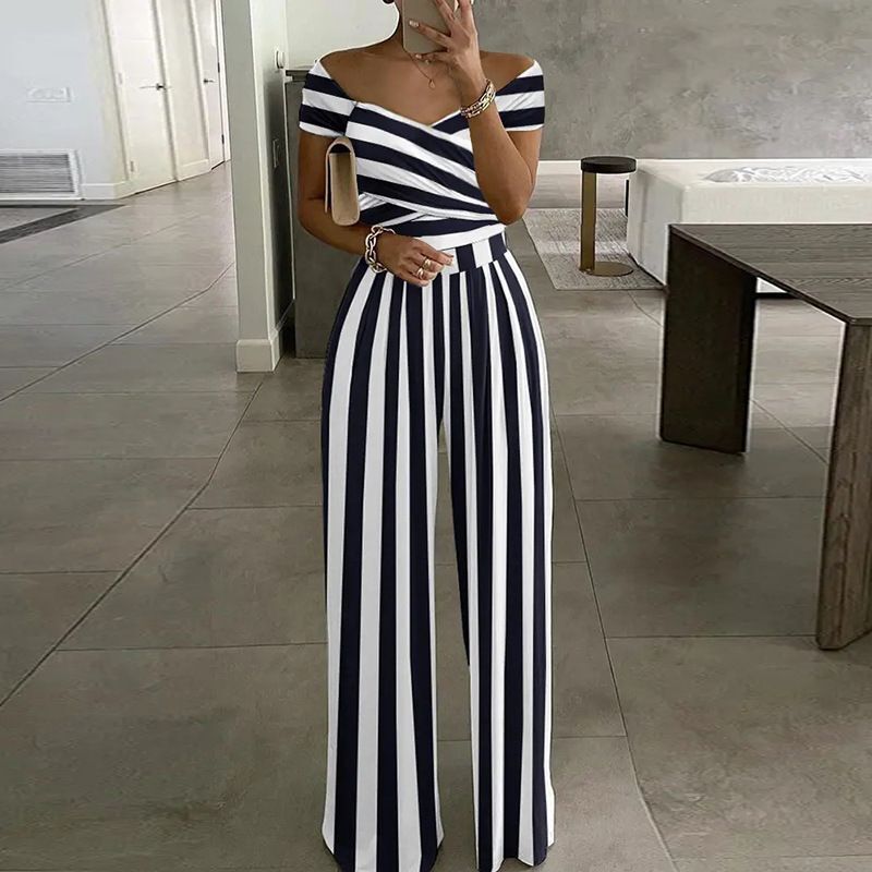 Womens Clothing Fashion Temperament Elegant Commuting Printed Wide Leg Jumpsuit