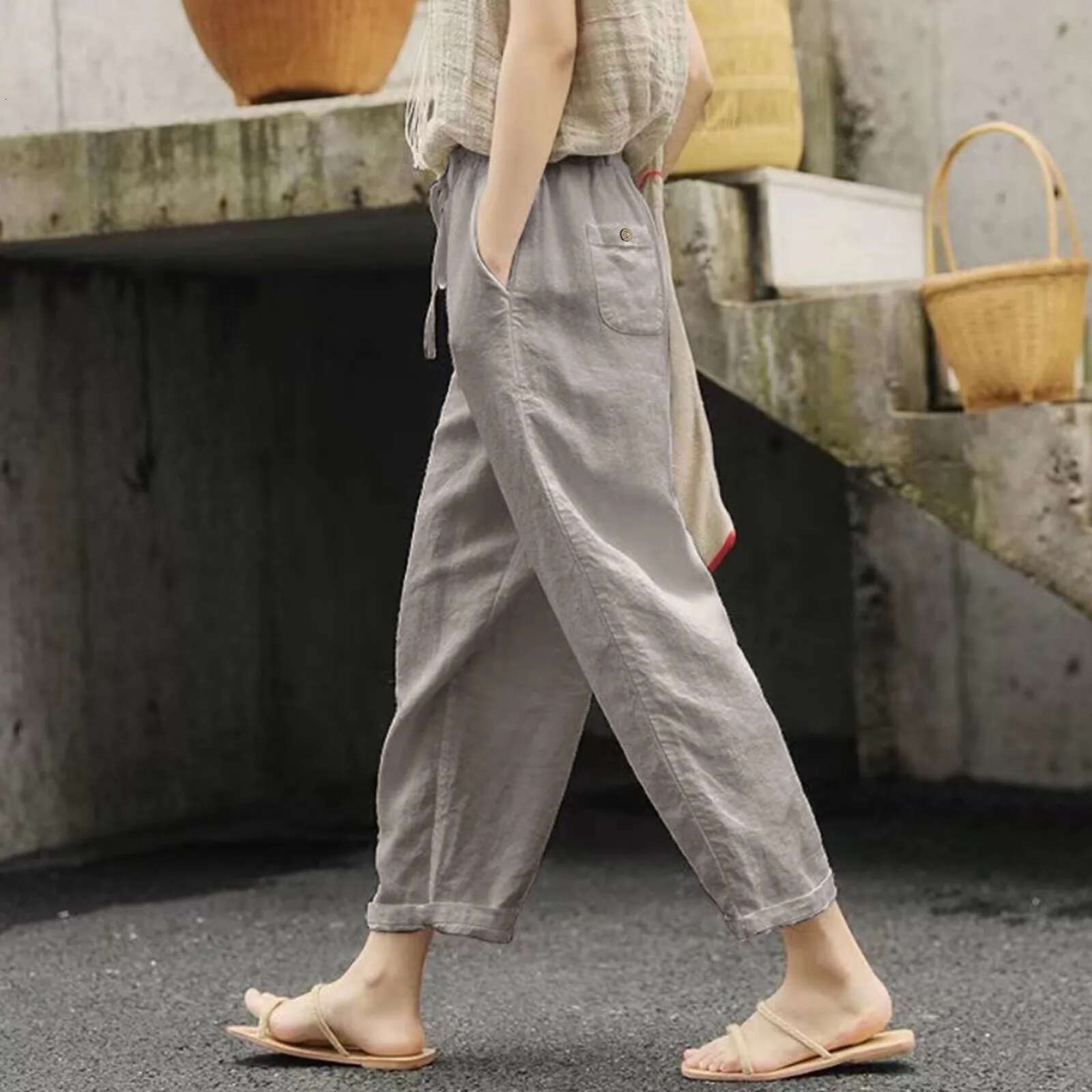 Casual Cropped For Women Elastic Waist Wide Leg Trouser Streetwear Business Baggy Sweatpants Summer Short Pants